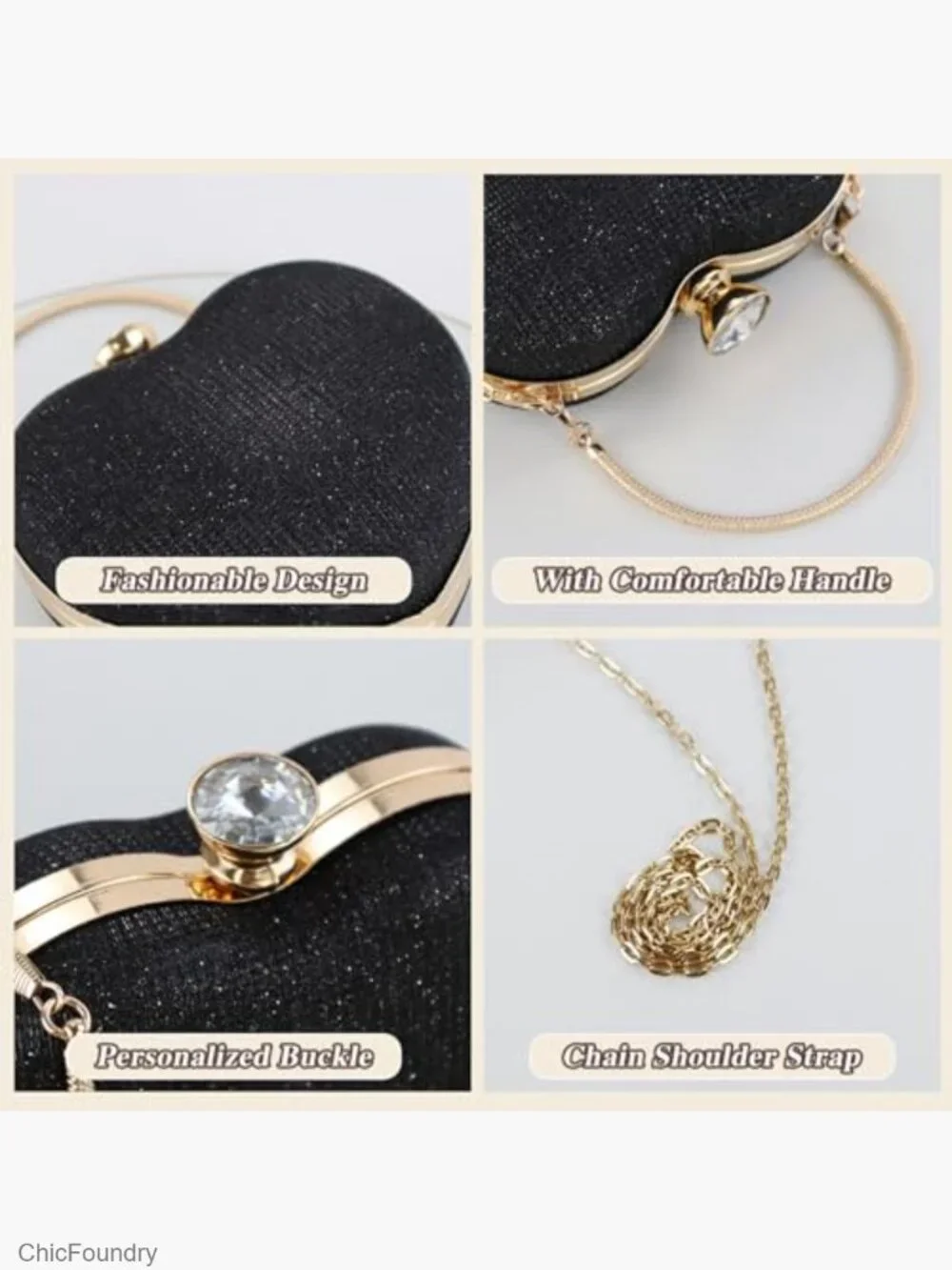 Heart-Shaped Clutch Purse with Detachable Chain, Nylon Crossbody Bag